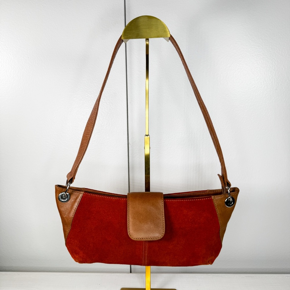 Vintage Suede & Leather Shoulder Bag | Burnt Orange Suede | Y2K Baguette